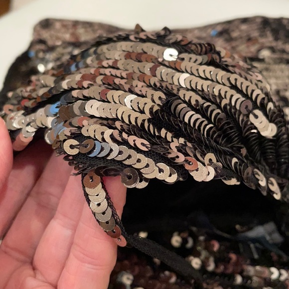 French Connection metallic antique gold blck embellished sequin ruffle NWT HP 6 - Picture 13 of 17